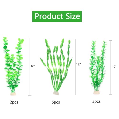 AQUANEAT Artificial Fish Tank Plants, Green Plastic Aquarium Accessories, Multi Shape Fake Decorations, 10packs