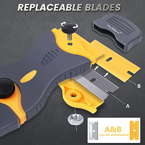 MulWark Razor Blade Scraper Tool Set, 3-Piece with 30 Replacement Blades - Heavy-Duty Cleaning Tool, Standard & Mini Scrapers for Decals, Stickers, Paint, Caulk, and Adhesive Removal - style: 3 Pieces Razor Blade Set with 30PCS Blades