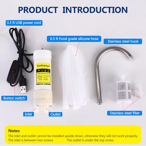 Portable Food Grade USB Electric Auto Siphon Self Priming Pump for Bottling Home Brew Wine,Beer,Beverages and Kombucha, DC 5v Mini Water Transfer Pump Kit with Hook,2LPM No Mess Leak,Low Noise - color: White Button-Switch With Hook