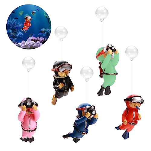 5PCS Floating Fish Tank Decorations Cute Little Diver Aquarium Decoration Aquarium Diver Decoration Floating Device Aquarium Ornament for All Kinds of Fish Tanks(Size:2.7x1.18inch)