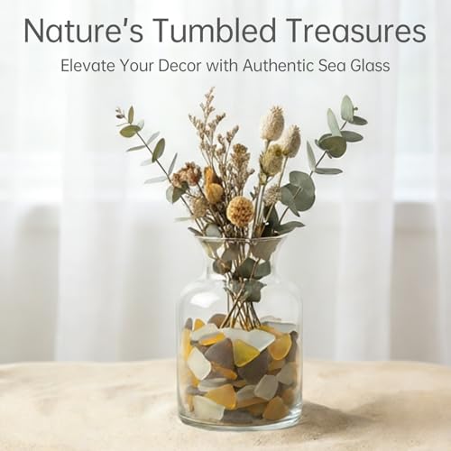 Sukh 15 OZ Frosted Sea Glass - Sea Glass Vase Fillers for Crafts Beach Beads Large Beach Pieces vase fillers for Home Decor Aquarium DIY Crafts (Black Tea & Clear & Orange Mix) - color: Black Tea & Clear & Orange Mix