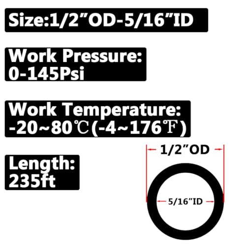 Pneumatic 1/2" OD Tubing 235Ft PU Air Tube Hose Pipe for Air Line or Water Transfer (Black) - color: Black, size: 1/2"OD