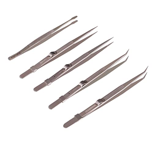 Tweezers, 5Pcs Precision Tweezers Set - Anti - Static Stainless Steel Tweezers for Electronics, Jewelry Making, Medical and Laboratory Work, Craft, Model Building, Soldering, Watch, Car Repair, Etc - color: Silver