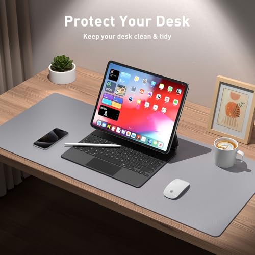 Aothia Leather Desk Pad Protector, Mouse Pad, Office Desk Mat, Non-Slip PU Leather Desk Blotter, Laptop Desk Pad, Waterproof Desk Writing Pad for Office and Home (23.6" x 13.7", Light Grey) - color: Light Grey, size: 23.6" x 13.7"