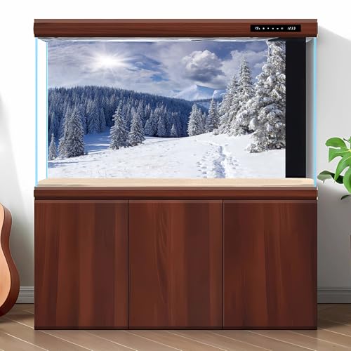 Winter Forest Aquarium Background Frosty Mountain Pine Trees Fish Tank Background Heavy Snow Capped Mountains Terrarium Backgrounds Couldy Winter Sunbeam Landscape Reptile Tank Backgrounds 24x12in - color: Grey_White, size: 24(W)x12(H)inches/ 60(W)*30cm(H