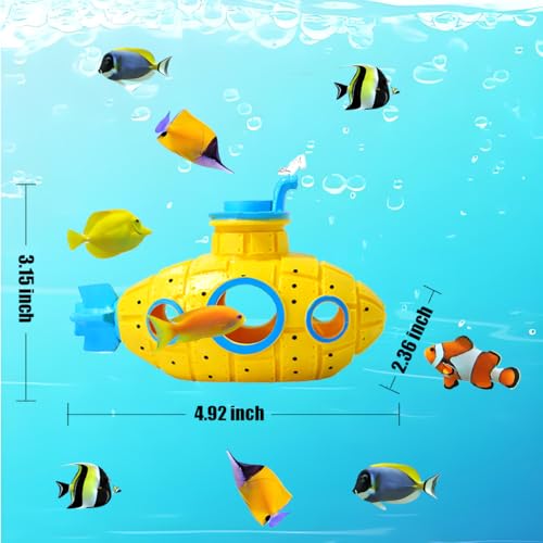 Aquarium Decorations Submarine Fish Tank Decor with Submarine, Fish Tank Accessories for Betta Fish, Cute Aquarium Ornament, Yellow - color: Submarine Yellow