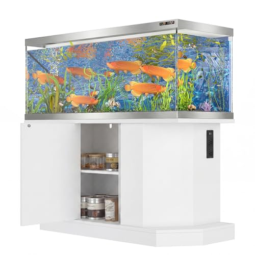 JIJIWANG 55-75 Gallon Fish Tank Stand with 4AC 2USB Outlet, Heavy Duty Aquarium Cabinet, 880LBS Capacity for Turtle Tank Reptile Terrarium, White - color: White, size: 47.64"L x 14.17"W x 28.7"H
