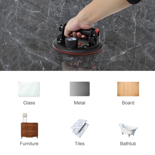 DEWINNER 2-Pack 8" Glass Suction Cups with Pressure Gauge - Heavy Duty Handheld Glass Lifter with 660 lbs Load Capacity for Tile Marble, Industrial Strength Vacuum Suction Cup Lifter - color: Black With Pressure Gauge