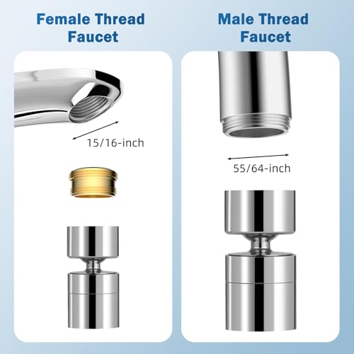 Hibbent Metal Faucet Aerator, 360-Degree Swivel Metal Kitchen Sink Aerator, Dual-function Sink Sprayer Attachment, Faucet Replacement Part 55/64'' Female Thread, Silver - color: Silver, style: Classic 360 Degree Faucet Aerator