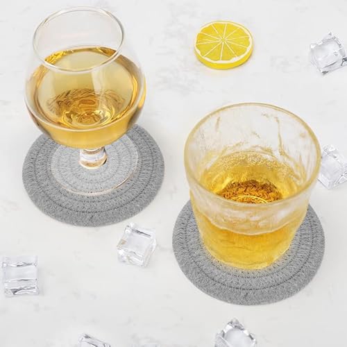 ABenkle 8 Pcs Drink Coasters with Holder, Cotton Woven Absorbent Coasters for Drinks, Minimalist Home Decor Coaster Set for Wooden Tabletop Protection Table, 4.3 inches - color: Light Grey, size: 8 Pcs