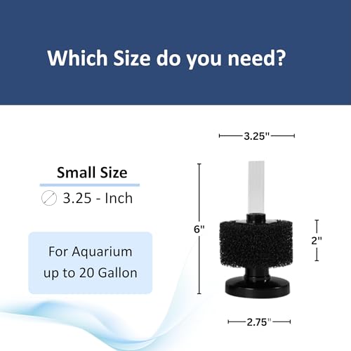 UNEAK Small Aquarium Sponge Filter Fish Tank Silent Filteration Breeding Fry Betta Shrimp Nano Tank Accessories Air Stone 4-inch Airline Tubing up to 10 Gallon - size: Small