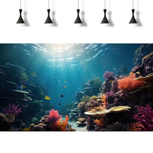 Fish Tank Background Under The Sea Coral Reef Aquarium Background Deep Ocean Aquatic Plants Sunray Terrarium Backgrounds Underwater Tropical Soft Coral Reef Fish Tank Backgrounds Decors 24x12in - color: Purple-Pink, size: 24(W)x12(H)inches/ 60(W)*30cm(H)