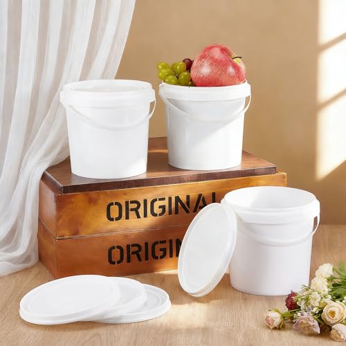 12 Pcs White Plastic Bucket with Lid and Handle, Food Grade Buckets with Lids, Ice Cream Containers Food Safe Bucket for Multipurpose Storage Paint Water Art Crafts Projects (1.26 Quart) - size: 1.26 Quart