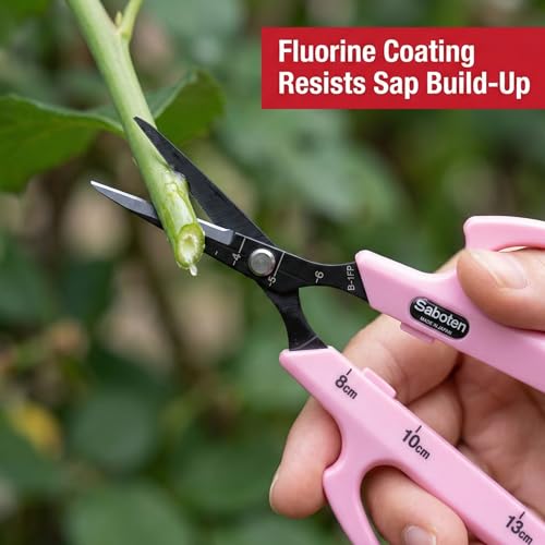 Saboten Fluorine Coated Angled Blade Trimming Scissors Pink PT-2 160mm Precision Gardening Bonsai and Floral Shears Made in Japan - color: Pink, size: Non-Stick Angled Blade