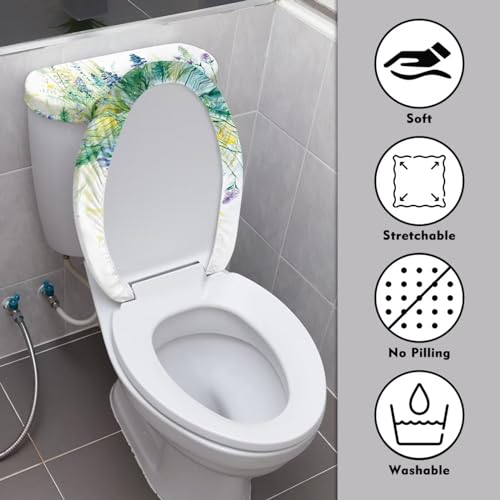 Toilet Lid Cover and Toilet Tank Lid Cover 2 Pieces, with Elastic Edges Toilet Accessories Indoor Decoration Fit for Most Round Elongated and Oblong Lids, Blue Green Floral - color: Blue Green Floral