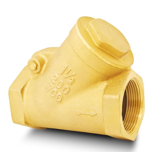 1-1/2" NPT Brass Y-Type Check Valve, Y Type Non Return Swing Check Valve, Level One Way Counterflow Valve to Prevent the Medium Backflow for Oil Water Gas Air（1-1/2", DN40） - size: 1-1/2"-NPT