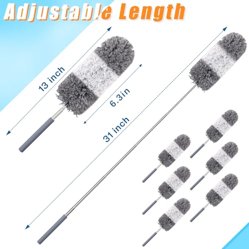 Tanlade 12 Pcs Microfiber Feather Duster for Cleaning 13-31 Inch Extendable Cobweb Dusters Ceiling Fan Duster Washable Bendable Tool for Office Car Window Furniture (Gray White) - color: Gray White