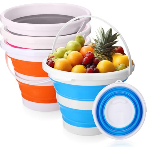 Pickmesh 4 Pcs Collapsible Bucket 2.6 Gallon (10l) Foldable Collapsible Sand Bucket with Handle Small Cleaning Pail for Household Outdoor Car Washing Camping Beach Sand (Blue, Pink, Orange, Gray) - color: Blue, Pink, Orange, Gray, size: 2.6 Gallon