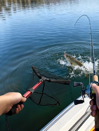 Upgraded Foldable Floating Fishing Net, Tangle-Free Anti-Snag Coated Landing Net, Quick Release & Easy Fold, Portable Fishing Gear for Ranger Boat, Kayak & Trout Salmon Bass Fishing, Gifts for Men - size: 27-35" Extendable
