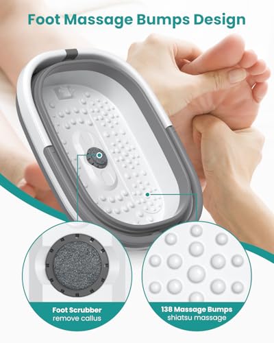 Nekteck Collapsible Foot Soaking Tub with 138 Acupressure Nodes and Pumice Stone for Foot Bath Soak, Foot Basin Foot Massager for Pedicure Foot Spa, Gifts for Men Women Dad Mom - color: Grey
