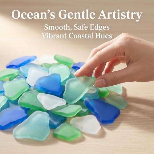 Sukh Sea Glass for Crafts Bulk – 15 OZ Seaglass Blue Green Clear Mix, Beach Glass for Crafts, Sea Glass Decor Vase Filler, Sea Glass Art for DIY, Home Coastal Decoration & Christmas Tree Projects - color: Bule