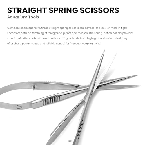 UNS Aquascaping Tools - Stainless Steel Rust Resistant Freshwater Planted Tank Saltwater Reef Aquarium Maintenance Accessory - Trimming Stem & Carpets, Coral Cutting - Straight Spring Scissors, Silver - color: Silver