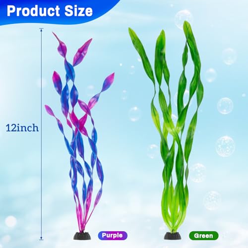 RAINFLOW Artificial Aquarium Plants Decorations - 10Pcs Green & Purple Tall Artificial Seaweed Fish Tank Decorations,Aquarium Decor Set,Plastic Plants Betta Fish Tank Accessories