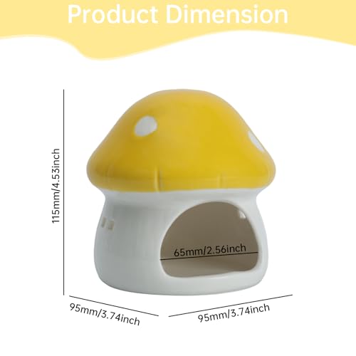 Cute Aquarium Mushroom House Betta Fish Tank Accessory Decor Mini Ceramic Fish Hideout Shrimp Cave Ornament (Yellow)