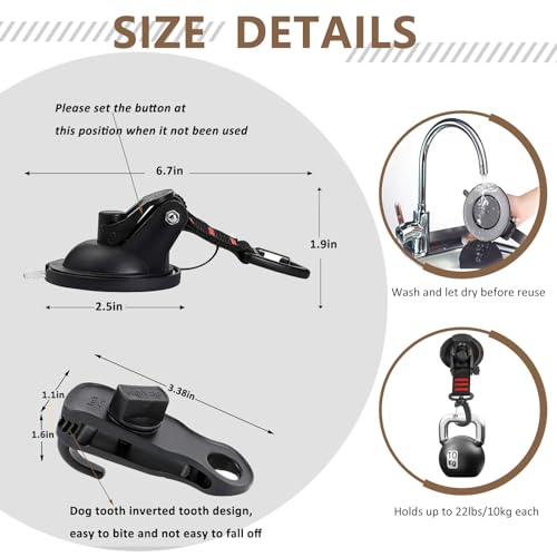 Heavy Duty Suction Cups Anchor with Hooks, Suction Cup Camping Tie Downs with Tarp Clips Deavy Duty ,Outdoor Strong Suction Cup Wall Anchor for RV Boat Camping Tarp Accessory,Car Side Awning (8)