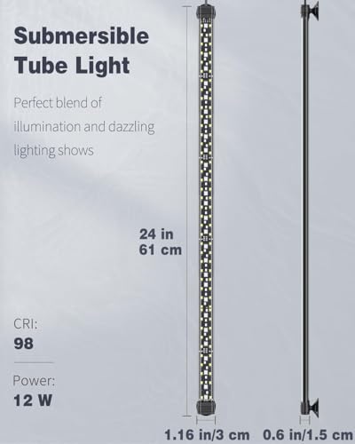 Pawfly 12W Aquarium LED Light 24 Inch 24/7 Fish Tank Light with Full Spectrum White Blue Red Green Lights Multi-Colored LEDs with D/N Mode Single Color Effects Timer and Adjustable Brightness - color: Basic, size: 24 Inch for 24 to 44 Inch Tank