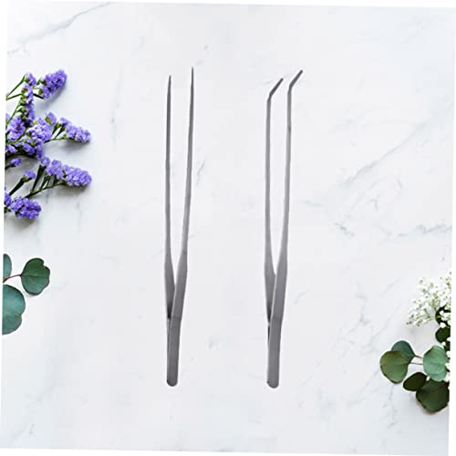HANABASS 2pcs Stainless Steel Aquatic Plant Tweezers Straight and Curved Tongs for Fish Tank Planting Resistant Tool Kit for Aquarium Use