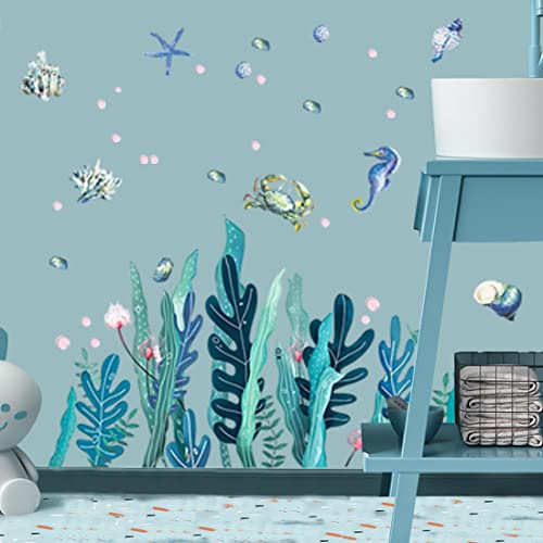 2 Sheets Under The Sea Wall Decals Sea Wall Stickers 3D Ocean Wall Stickers for Kids,Room,Bathroom,Bedroom,Nursery,Home Wall Decoration,Toilet,Kitchen