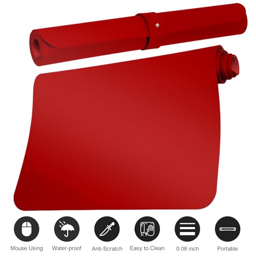 Boutilon Leather Desk Pad Protector,Non-Slip Mouse Pad,Laptop Desk Pad,Office Mouse Mat,Waterproof Leather Desk Blotter,Desk Writing Pad for Office and Home (S-Red,24"x 14") - color: Red, size: S 24" x 14"