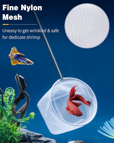 Pawfly 4 Inch Aquarium Shrimp Net for Baby Fish, Small Soft Round Fine Mesh and Long Extendable Stainless Steel Handle for Tank & Pond - color: Black Round, size: 4 Inch