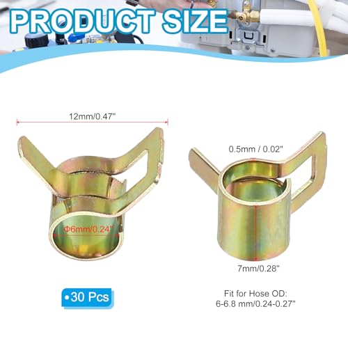 PATIKIL Spring Band Hose Pipe Clamps for 6-6.8 mm OD Hose, 30 Pack Silicone Vacuum Constant Tension Band Clips for Fuel Line Silicone Air Hose Tube Water Pipe, Gold - size: 6-6.8 mm