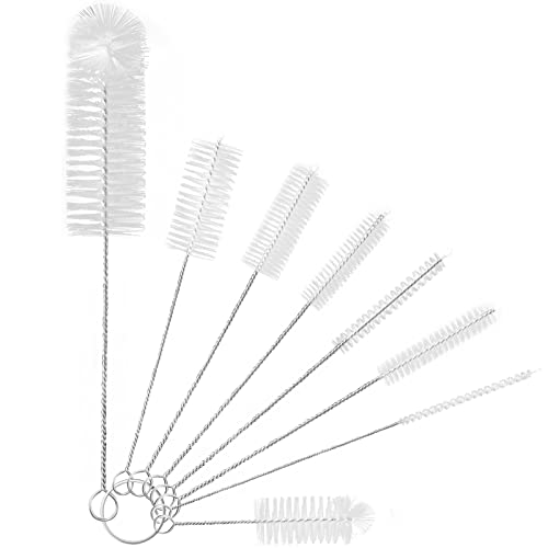 8 Pcs Bottle and Straw Cleaner, Long Deep Nylon Brush with Bendable Stainless Steel Flexible Handles for Bottles, Straws, Pipes, Wine Decanter, Sinks and Cup Cover