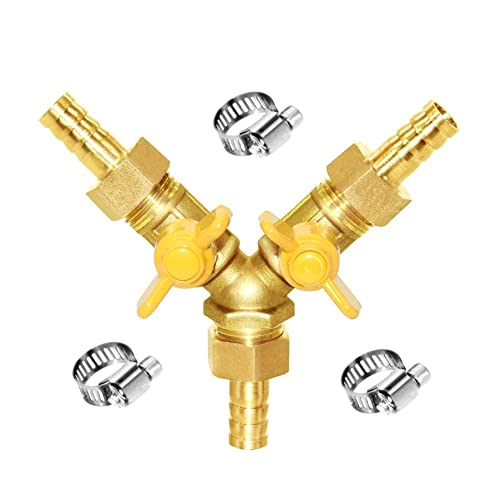 Joywayus 5/16" Hose Barb 3 Way Shut Off Ball Valve Y Shaped 2 Switch Brass Fitting - size: 5/16 Inch - 1 pc