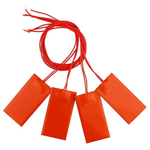 DERNORD 4PCS 12V 15W Silicone Heating Pad Rubber Flexible Heater Mat 50mm X 100mm - size: 12V 15W
