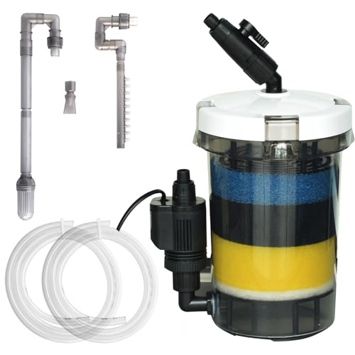 105GPH Canister Filter, External Aquarium Filter Ultra-Quiet Water Circulation Cleaning Machine with Water Pump, 4 Layer Filtration for Fish Tanks and Aquariums Up to 75 Gallons