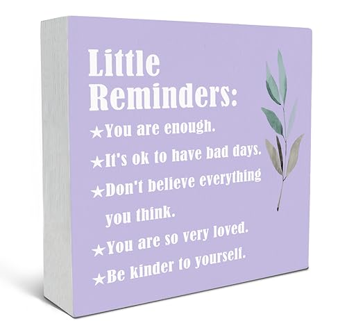 SRADMO Inspirational Little Reminders Wood Box Sign Desk Decor, Inspirational Desk Decor, College Motivational Positive Affirmation Gifts Box Sign For Office Home Dorm Tabletop Decoration(Purple) - color: purple, size: 5″×5″