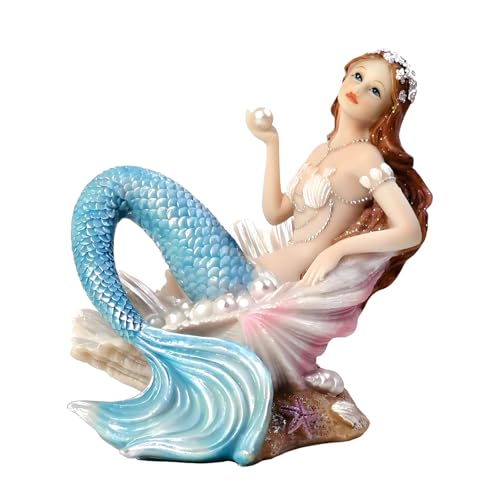 Rayberro 4.72" Mermaid Figurine Resin Mermaid Sculpture Mediterranean Princess Statue Home Office Desktop Ornaments Bookshelf Decor Mermaid Collectible Crafts Fish Tank Aquarium Decoration - color: Blue Pearl