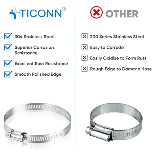 TICONN 12PCS Hose Clamp Set - 3''–4'' 304 Stainless Steel Worm Gear Hose Clamps for Pipe, Intercooler, Plumbing, Tube and Fuel Line - size: SAE #56 12PCS 3"~4"