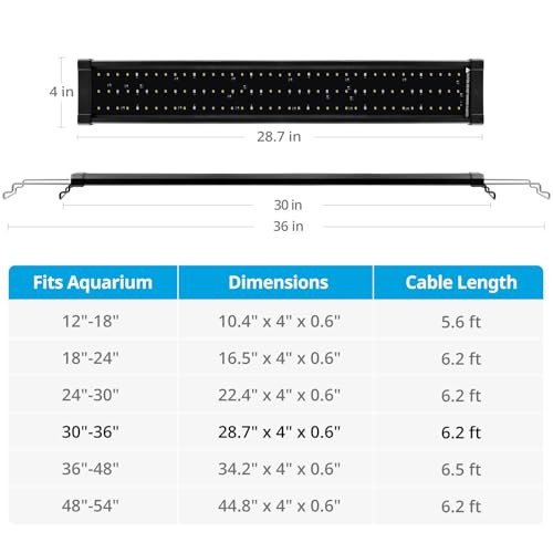 NICREW ClassicLED Plus LED Aquarium Light with Timer, 21 Watts, for 30 to 36 Inch Fish Tank Light, Daylight and Moonlight Cycle - size: 30 - 36 in