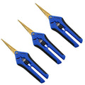 3 Packs Garden Pruning Shears with Curved Blades Trimming Scissors, Gardening Hand Pruning Snips Titanium Coated Precision Bonsai Pruning Shears, Convenient Flower Cutters(Blue) - style: Curved Blade