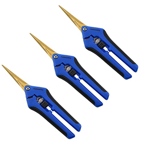 3 Packs Garden Pruning Shears with Curved Blades Trimming Scissors, Gardening Hand Pruning Snips Titanium Coated Precision Bonsai Pruning Shears, Convenient Flower Cutters(Blue) - style: Curved Blade