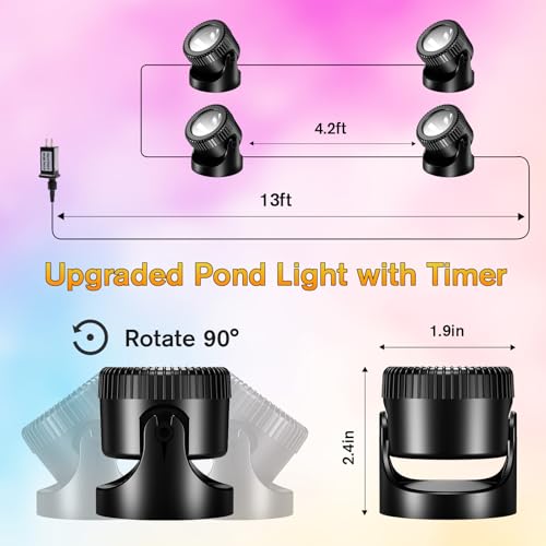 POPOSOAP Pond Lights 4-in-1 Warm White, Underwater Pond Lights with Timer/ IP68 Waterproof Submersible LED Fountain Lights for for Pond Waterfall Fountain Aquarium Garden Patio Pool(Set of 4)-P64H - size: 4 Warm White Lights- Corded Electric