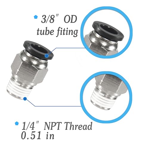 3/8 Air hose fittings,Push to Connect Air fittings Male Straight 3/8 Inch Tube OD x 1/4 NPT Thread Fitting (Pack of 10) - size: OD 3/8 - NPT 1/4, style: Male thread