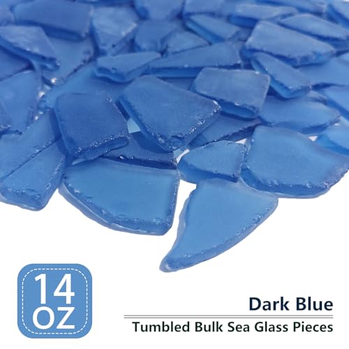 QYGL Sea Glass for Crafts - 14oz Dark Blue Frosted Seaglass Pieces - Vase Filler and Aquarium Ornament, DIY Craft Supplies for Art, Beach Weddings, and Home Decor - color: Dark Blue