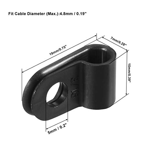 uxcell 20Pcs Nylon R-Type Cable Clamp Organizer Cord Clips for Wire Management 4.8mm Black UC-0.5 - color: Black, size: 4.8mm