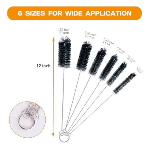 Straw Cleaner Brush Set,6 Piece 12" Long Pipe Tube Bottle Brushes for Cleaning Narrow Neck Bottles,Coffee Maker,Glass Cups - size: 12 inch large diameters set (6pcs)